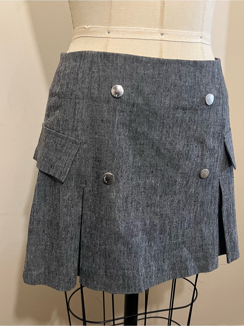 STAUD Heathered Grey Textured Mini Skirt